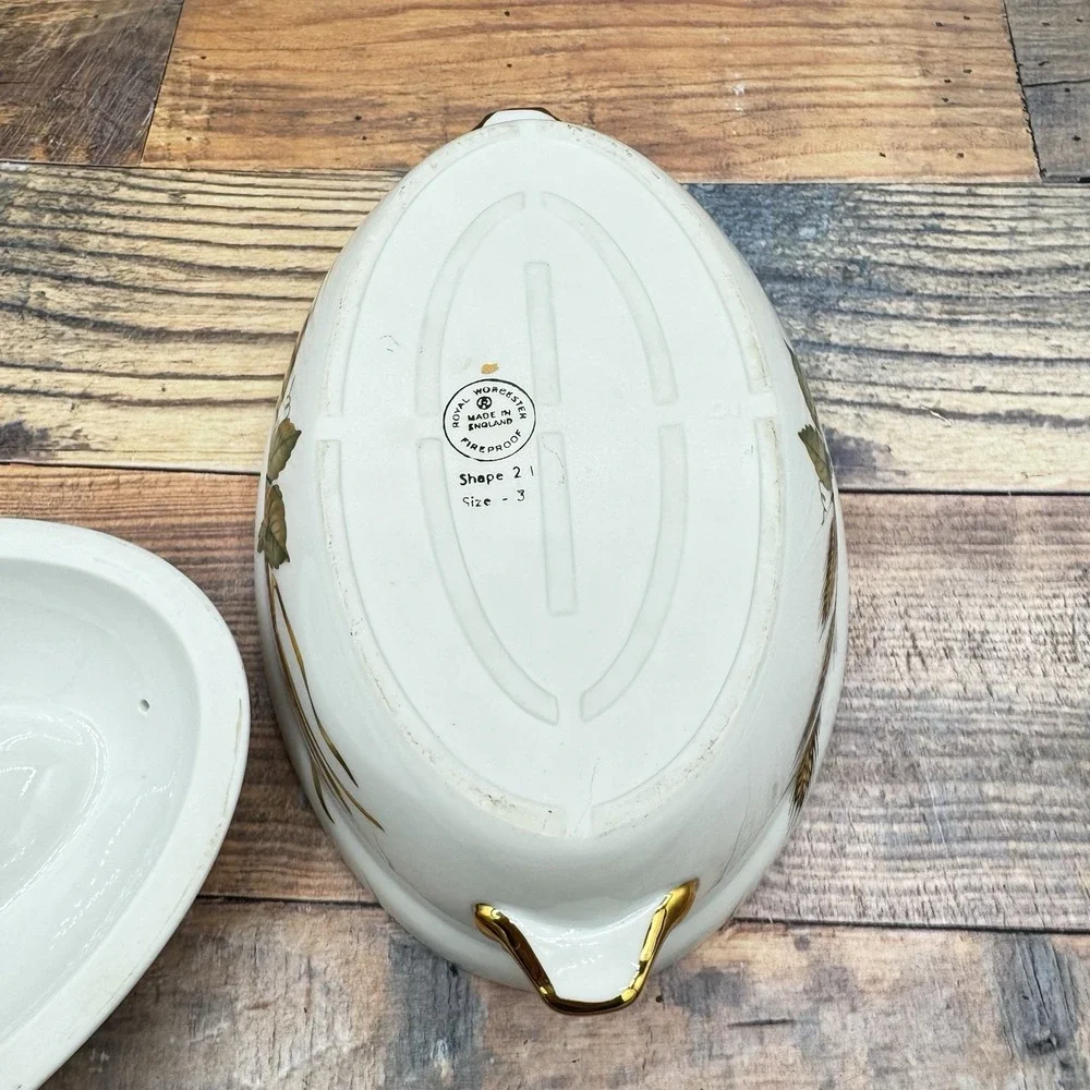 Vtg Royal Worcester Evesham Vale Casserole w Lid Size‎ 3 Oval Shape 21 Oven Safe